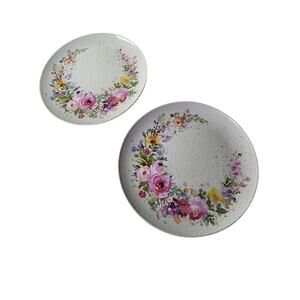 Set of 2 Colorful Pink Red Floral Garden Melamine Dinner Plates